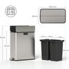 Dual Kitchen Bin with Soft-Close Butterfly Lid, 2 X 28L Stainless Steel Pedal Bin with Removable Inner Buckets