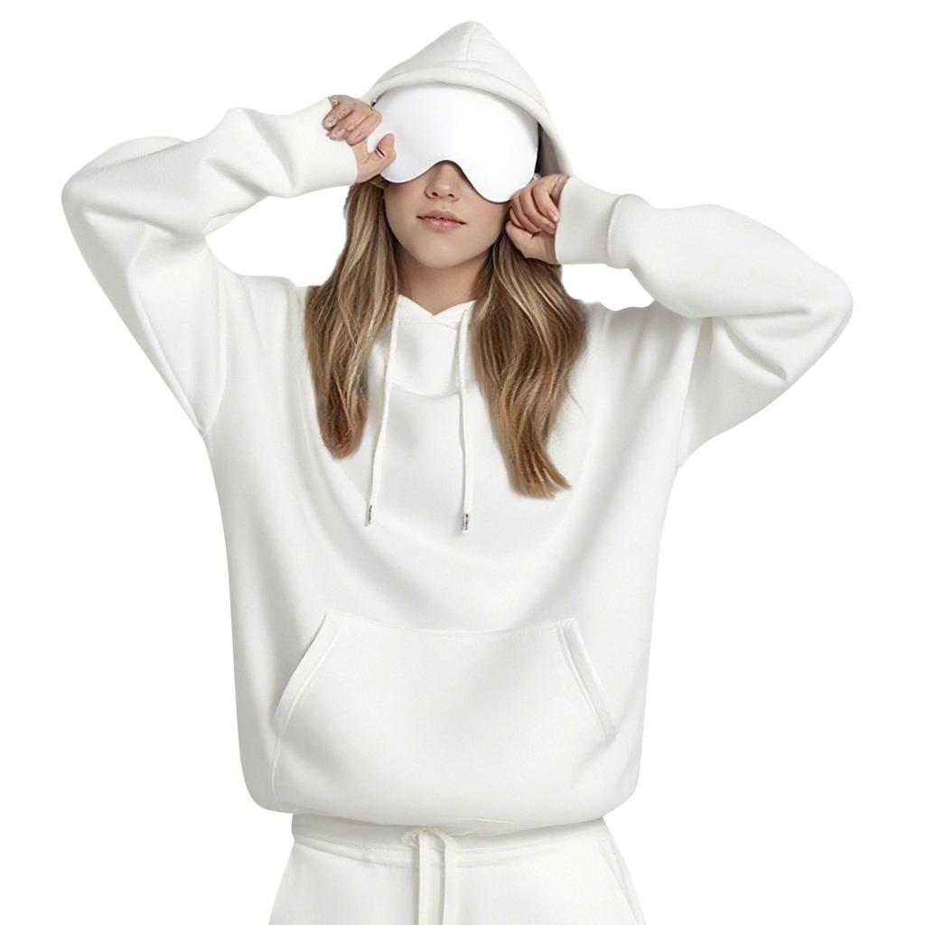 Unisex mikina s kapucí a vestavěnou oční maskou, ležérní s dlouhým rukávem, sportovní pulovr jednobarevný, volná mikina