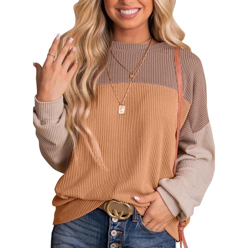 New Color Block Loose Casual Pullover Sweatshirt T-shirt, Women's Tops for Women, European American Style Crossbody Apparel