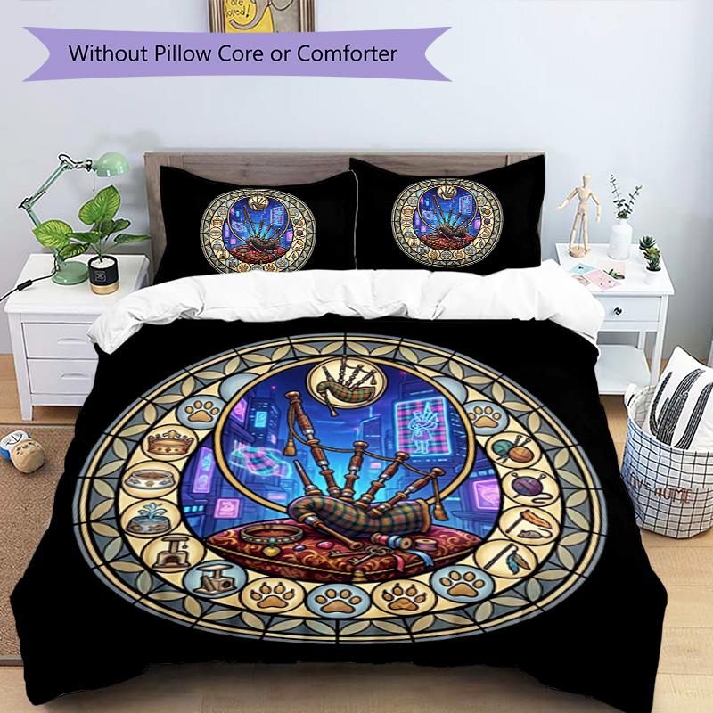 Cyberpunk Bagpipes Pattern Bedding,Quilt Set Quilt Cover Pillowcase Home Birthday Gift (1 * duvet cover + 2 * pillowcase, without core)