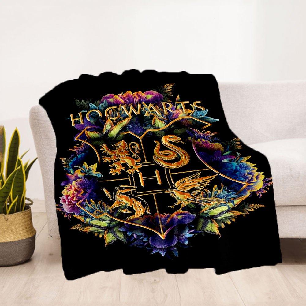 Hogwarts House Crests Flowers Phone Case CoverBlanket Flannel Throw Blanket for Sofa, Bed, Travel, Camping, Office, Couch, Chair