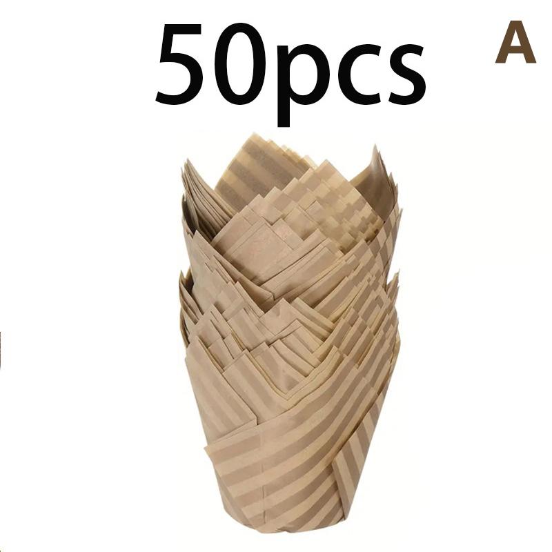 

50 шт. формочки для кексов в форме тюльпана, бумажные стаканчики для кексов в форме тюльпана, маслостойкая обертка для торта, формы для выпечки, кондитерские инструменты