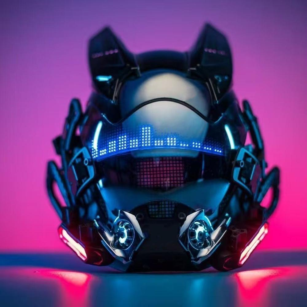 Cyberpunk LED face mask helmet with built-in LED display screen, role-playing Halloween fitness party music festival props