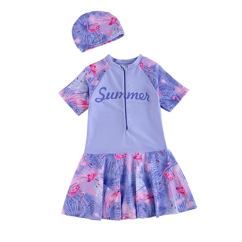 Women's One-Piece Swimsuit with Chest Pads and Swim Cap - Suitable for Students, Children, Hot Springs, and Beach Wear.