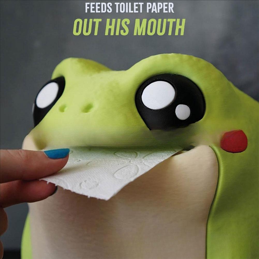 Cute Frog Toilet Roll Paper Case Interactive Frog Flip Tissue Storage Rack Cartoon Bathroom Organizer for Home Kitchen