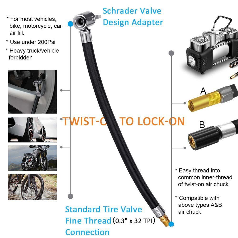 Pompe gonflage pneu voiture Adaptateur tube d'extension Tuyau gonfleur d'air Connexion air pneu à visser Mandrin de blocage Vélo Moto
