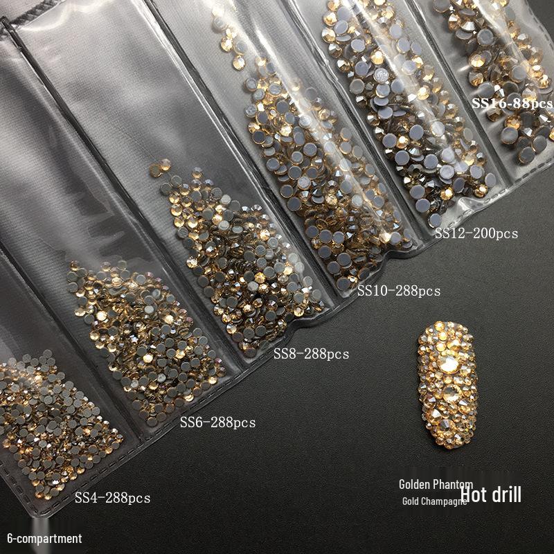 6-Grid Flat-Back Nail Art Rhinestone Set (1440pcs) - Mixed AB & Clear Glass Rhinestones Nail Decorations