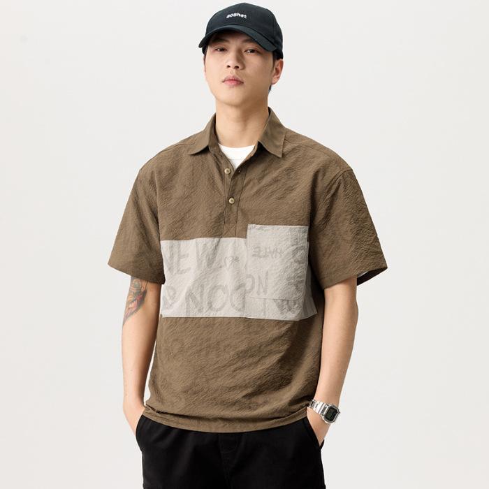 New Summer Retro Ice Silk Bubble Textured Shirt Lapel Loose Casual Short-sleeved Shirt