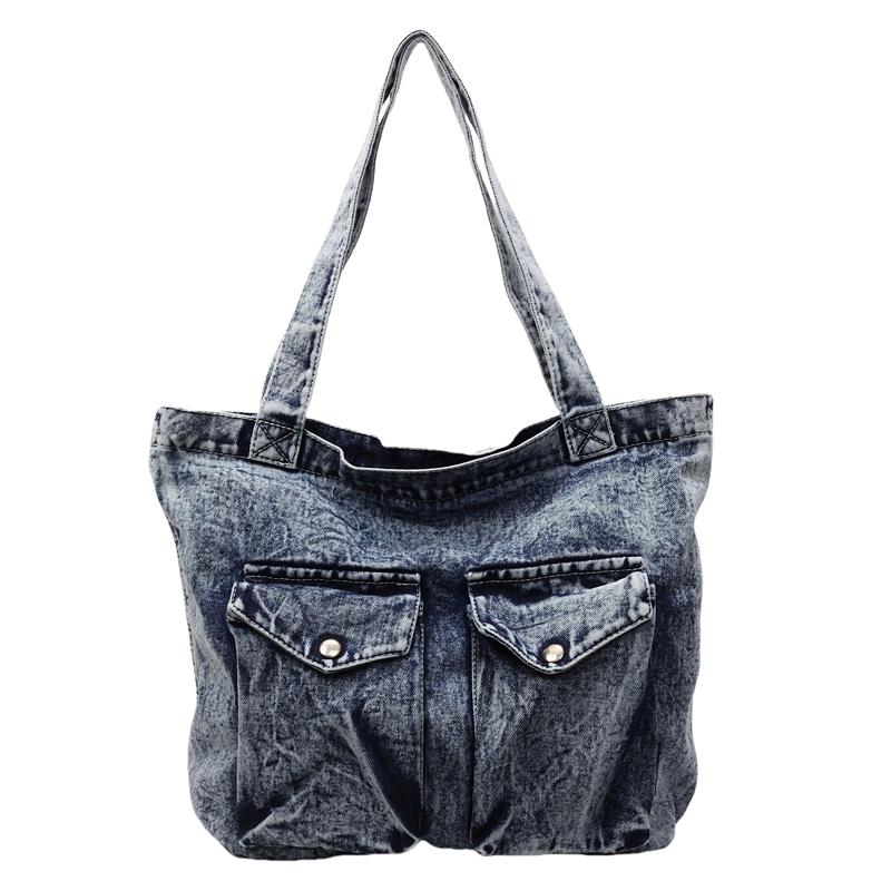 

Джинсовая сумка Женская сумка-тоут для поездок на работу Большая вместимость Сумка через плечо Студенческая сумка для занятий синий