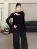 Xinwang Asymmetric One-Shoulder Ribbon Long Sleeve Women's T-shirt - 260g Modal