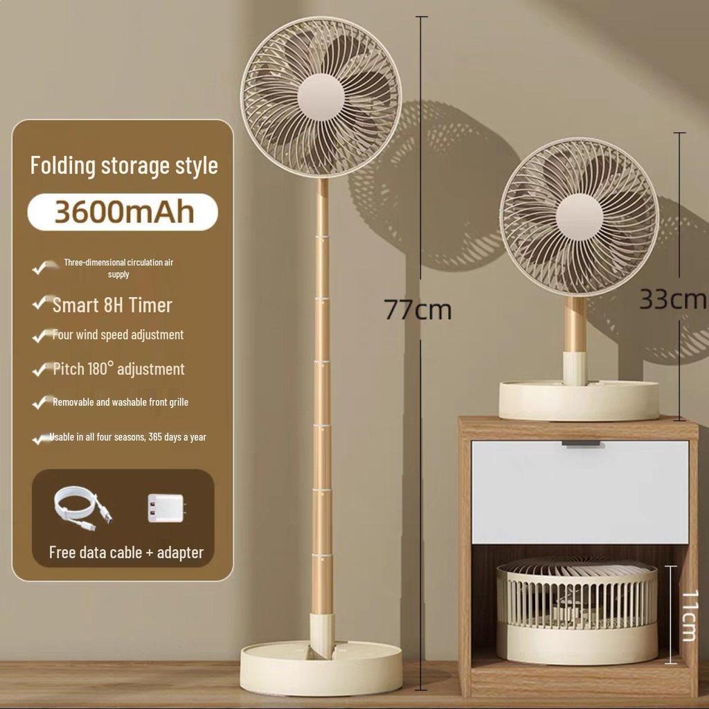 Portable Rechargeable Telescopic Floor Fan: Silent, Oscillating, and Compact for Home or Office Use