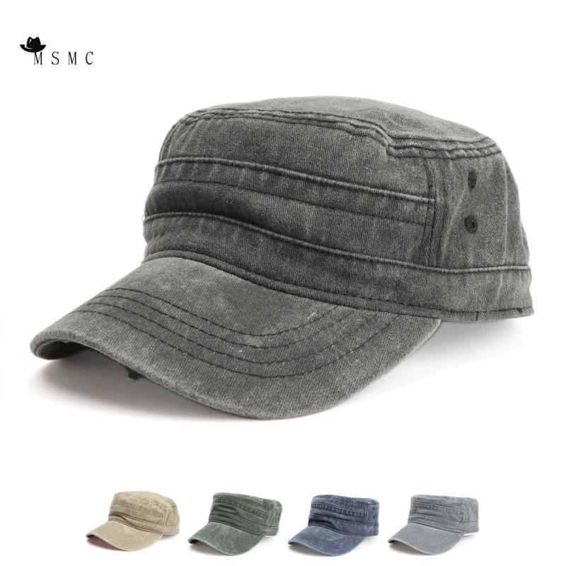 Berretto Militare Retrò Lavato a Tesa Piatta per Uomo e Donna, Design Semplice Usurato, Berretto da Baseball Casual con Visiera ad Becco d'Anatra per Protezione Solare