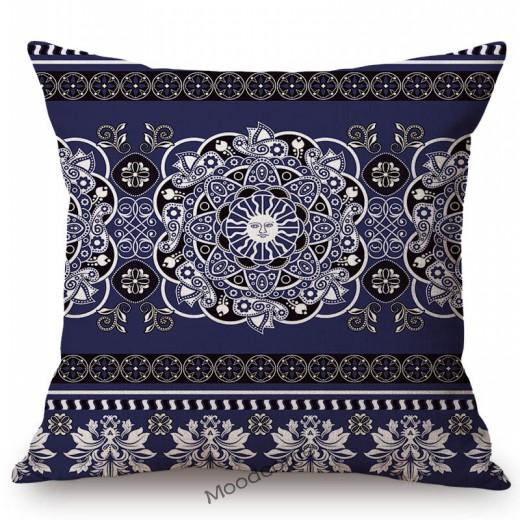 Traditional Delft Navy Blue Toile Floral Pattern Elegant Royal Luxury Home Decoration Cotton Linen Sofa Pillowcase Cushion Cover