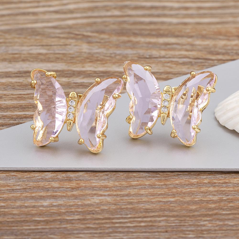 Nidin New Fashion 8 Colors Exquisite Lovely Butterfly Transparent Crystal Zirconia Stud Earrings Feminity Elegant Jewelry Gift