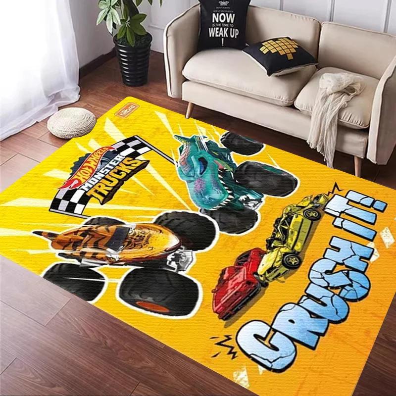 H-Hot Wheels-Themed Large Carpet Mat for Bedroom and Living Room Decor Stylish Area Rug Long Hallway Entryway Doormat Durable