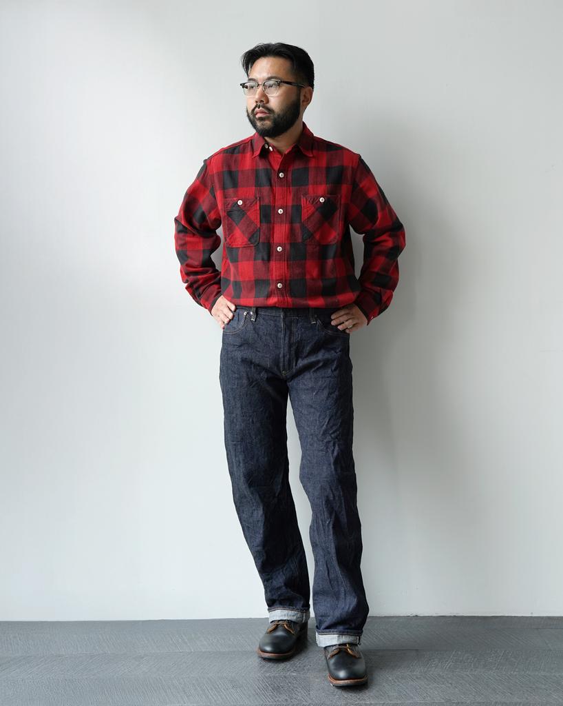 Bancheu Bgs Flannel Buffalo Check Cotton Work Shirt - Red