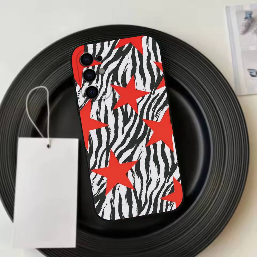 Leopard Print C-Cherry Star  Phone Case Black Silicone Soft For Samsung S25,S24,S21,S22,S23,S30,Ultra,S20,Plus,Fe,Lite