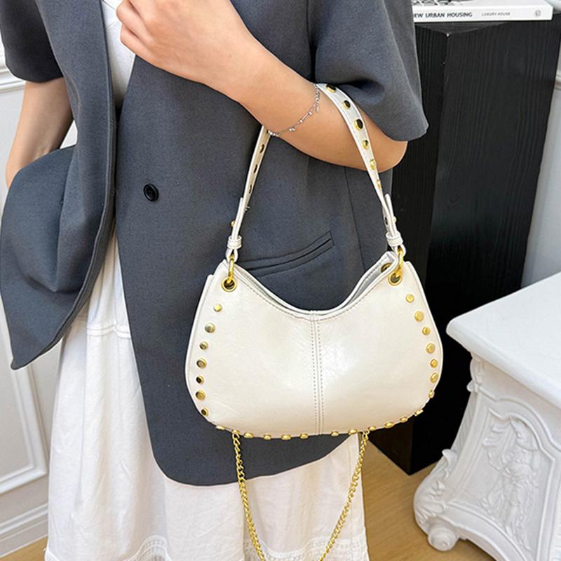 Shoulder Bag for Women Rivet Punk Underarm Bag PU Leather Studded Clutch Purse Trendy Hobo Purse for Work Travel Shopping CLE