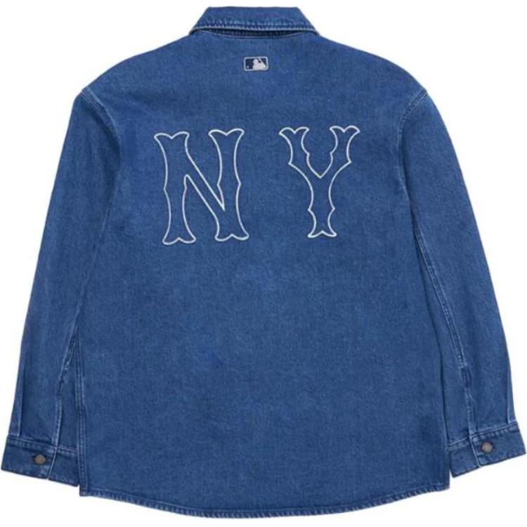 New MLB New York Yankees Denim Coopers Mega Logo New York Yankees Denim Shirts Shirt Unisex Blue 3ADRB0144-50INS