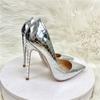 Silver Glitter High Heel Shoes Woman Pumps Thin Heel Pointed Stilettos Luxury Sexy Wedding Shoes Bride Shoe