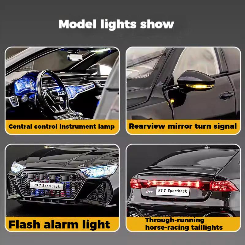1/18 Scale RS7 Sportback Black Warrior Supercar Diecast Metal Alloy Model Car Remote Control Version Sound & Light Hobbies Collection