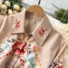 High Quality Designer Retro Pattern Printed Shirt Pants Two Piece Set Women Elegant Office Ladies Casual Trousers Set