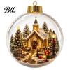 Winter Holiday Hanging Pendants Christmas Tree Crystal Ball Pendant with LED Light, Built-in Christmas-themed Ornaments Pattern Design, Acrylic