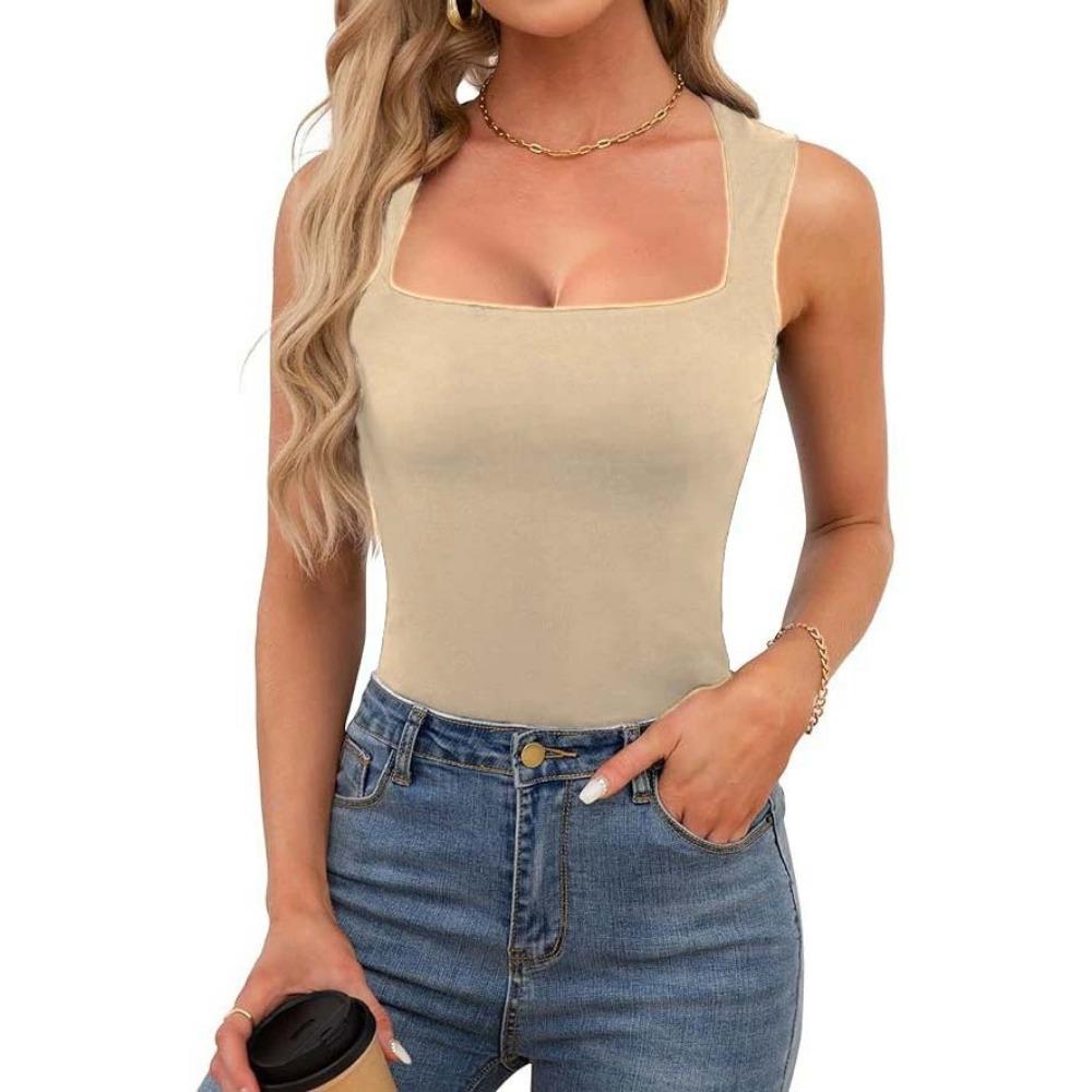 Kare Yaka Tank Top Kaburga Omuz Askıları Kırpılmış Üstler Kadın Yazlık Atletler Düz Renk Atlet Moda Tüp Kadın Kolsuz Kırpılmış Yelek Y2K Giysileri