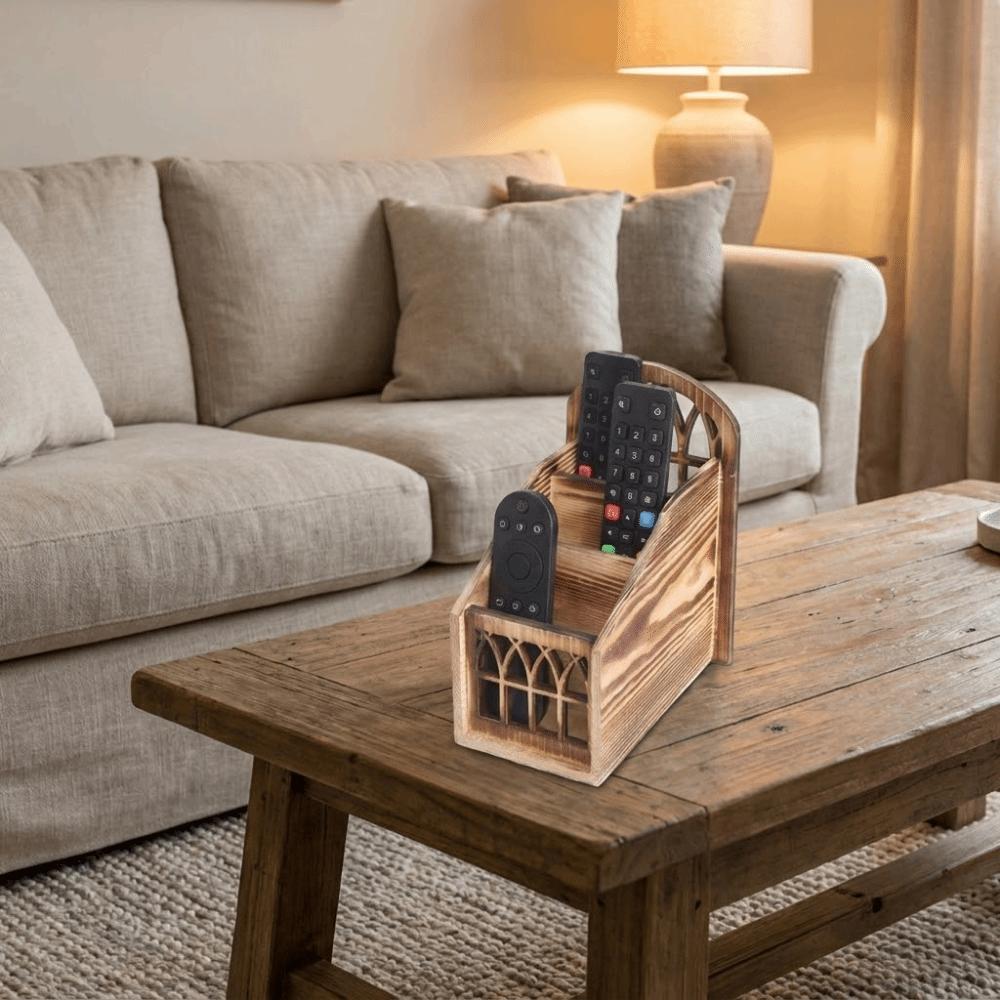 Vintage Style Remote Control Holder Wooden Desktop Storage Box Desktop Organizer Office