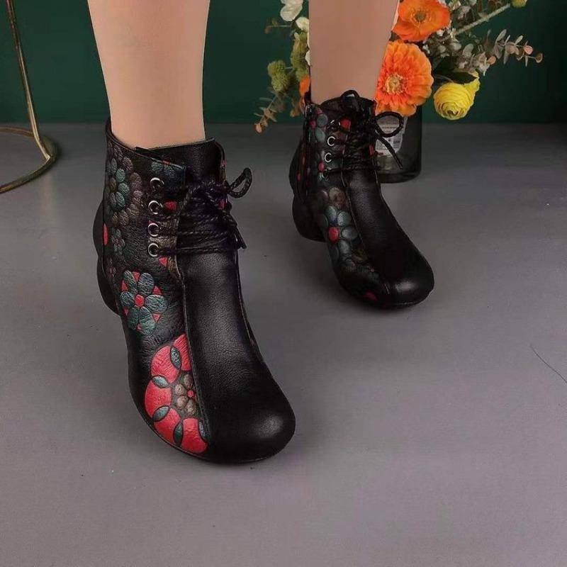 New Soft Leather Women's Cotton Shoes Autumn and Winter Martin Boots Piled Thick Heel Short Boots Soft-soled Shoes