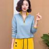 Spring Fashion Half-Zip Embroidered Slimming Color Block Long Sleeve Top for Moms