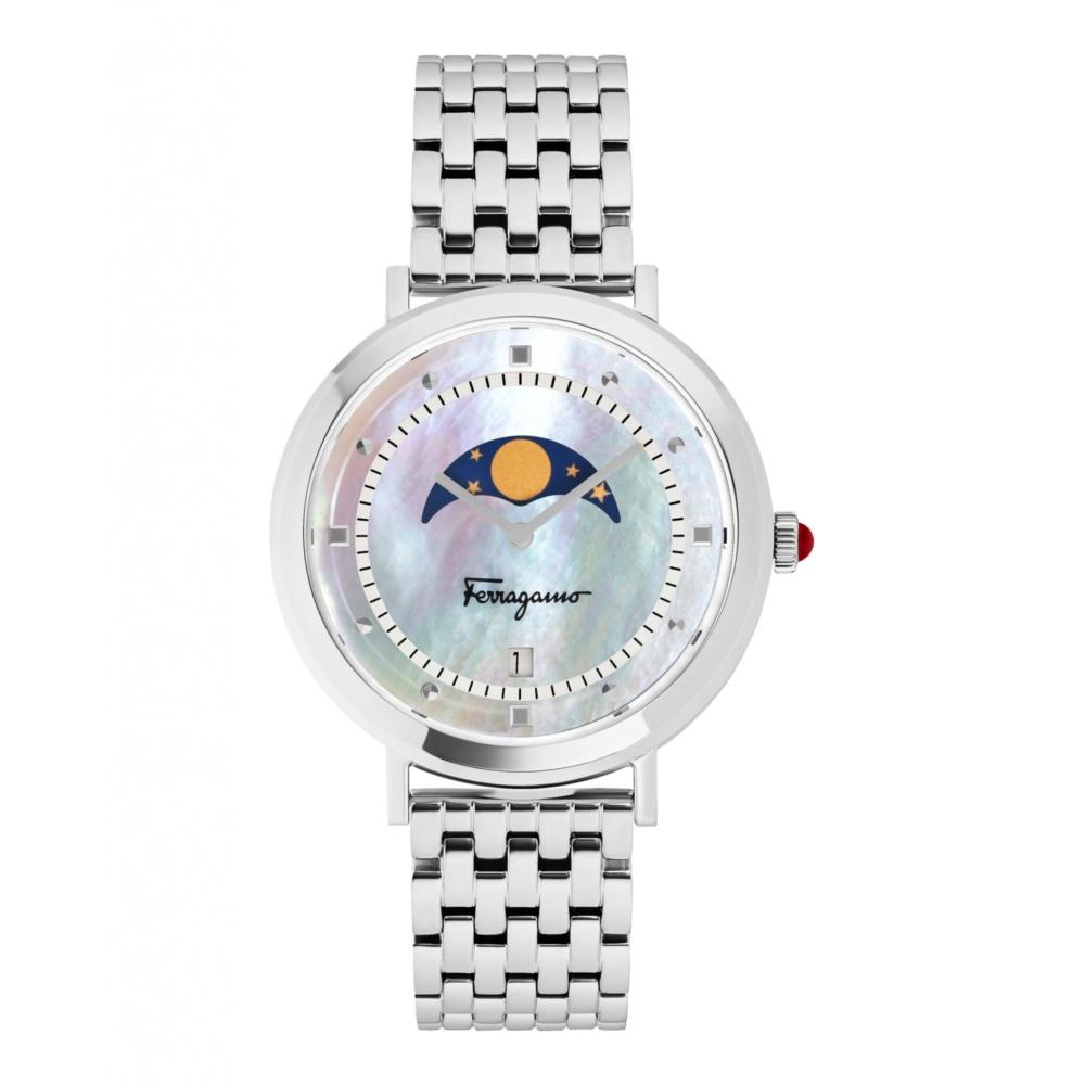 

Salvatore Ferragamo Logomania Moon Watch silver stainless steel white