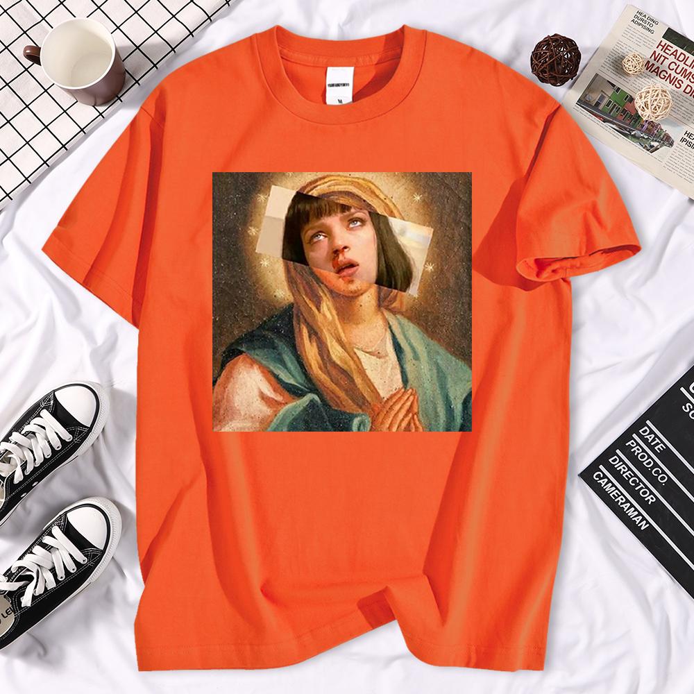 Quentin Tarantino Hip Hop T Shirt Movie Pulp Fiction Virgin Mary T Shirt Men Women Shirt Black Green Streetwear Brand Top Tee