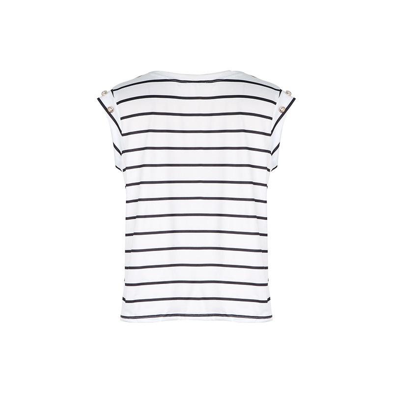 Summer Women Sleeveless Striped T-shirt O Neck Print