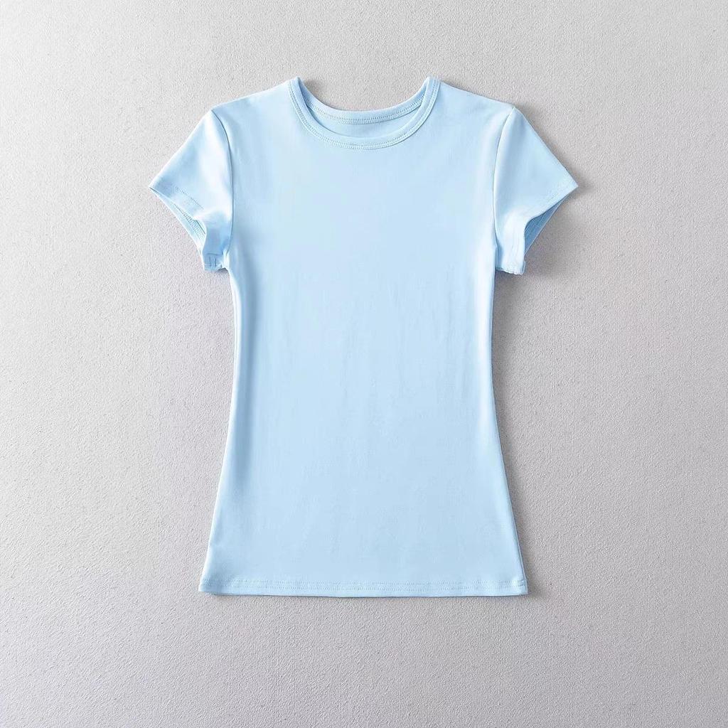 European & American Slim Fit High-Elastic Short-Sleeve T-Shirt: Breathable, Figure-Flattering, Petite Base Top