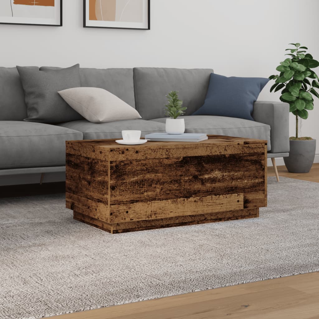 Coffee Table with LED Lighting, Old Wood, 90x50x40 Cm
