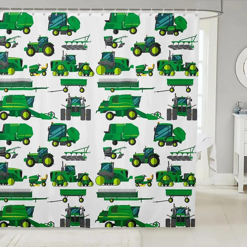 Kid Excavator Shower Curtain Tractor Mechanic Truck Construction Vehicle Boys' Bulldozer Crane Hanging Curtains Bathroom Decor