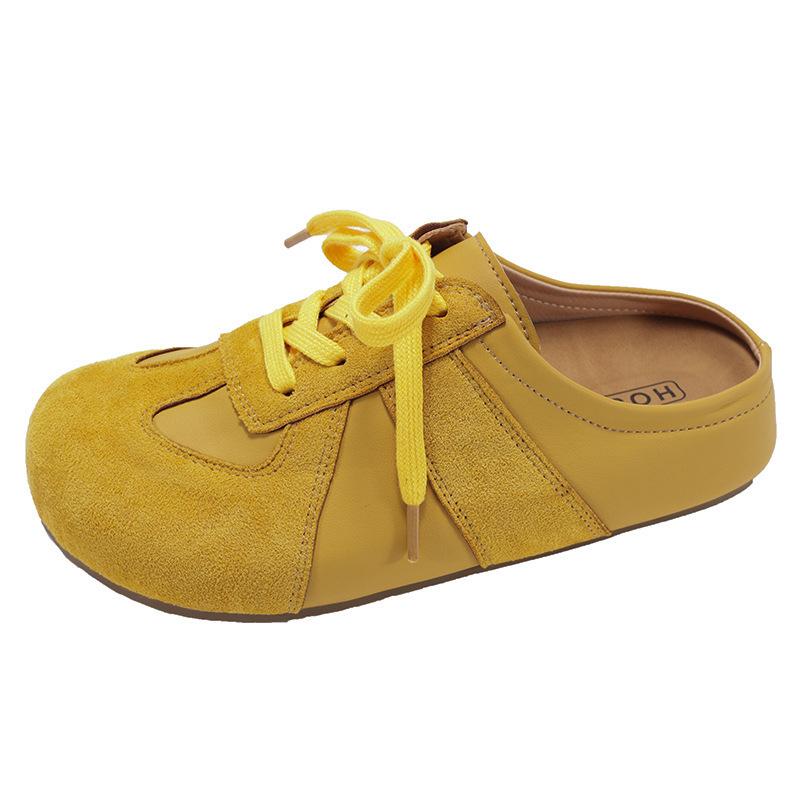 

2025 spring new flat-bottomed bag head half slippers women wear one-pedal German training shoes non-slip Muller single shoes trendy shoes 35