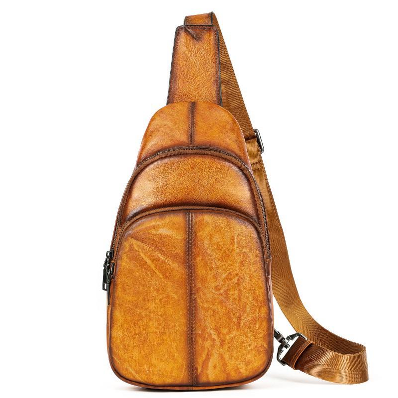 Crazy Horse Leather Men s Chest Bag Retro Casual Simple Portable Crossbody 16x6x29cm