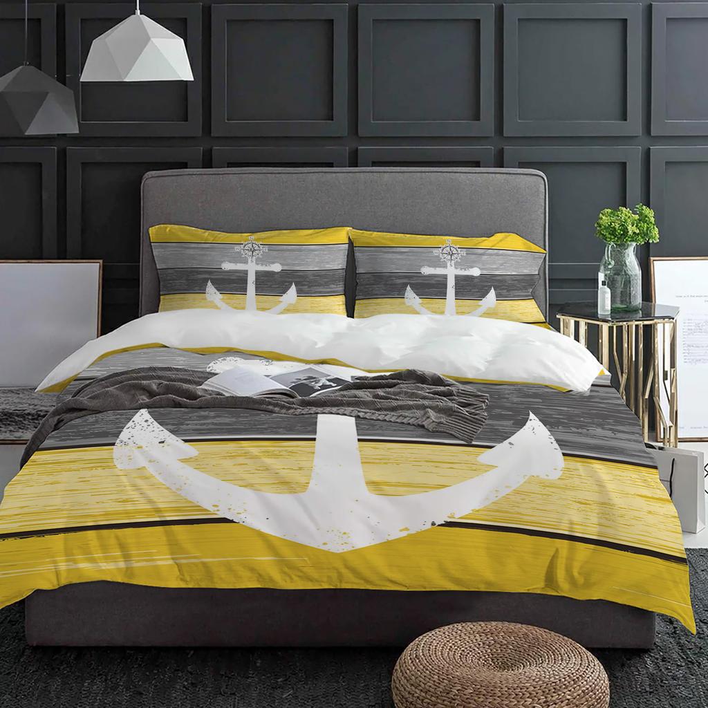 Vintage Farm Barn Wood Grain Anchor Yellow Duvet Cover With Pillow Case 3pcs Bedding Set Quilt Cover Double Bed Home Textile
