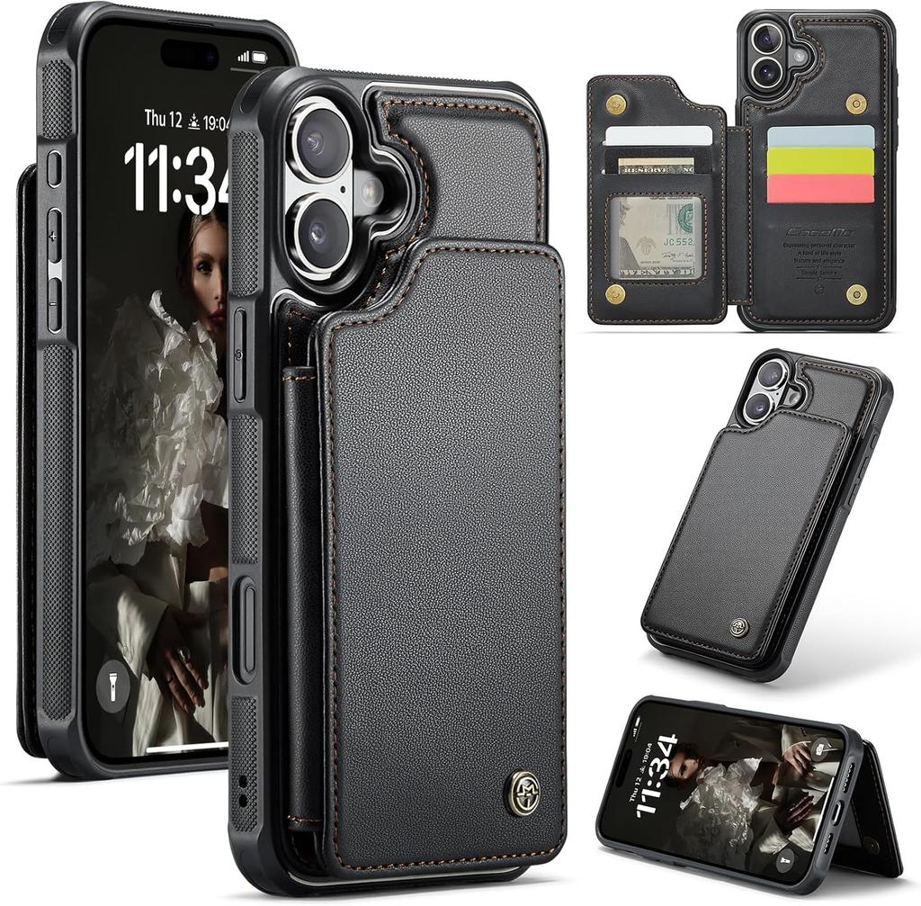 IPhone Wallet Protective Case with Card Holder, RFID Shielding, Men's and Women's Shock-absorbing Leather Bracket, Durable Protective Phone Case