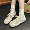 Fashion 2025 New Round Toe Color Block Lace Up Sneakers Women Retro Thick Sole Casual Training Shoes