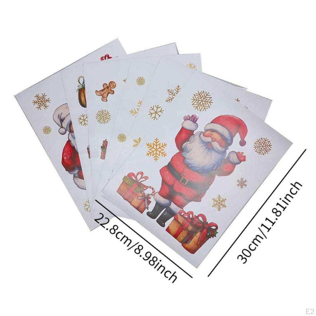 6 Sheets Christmas Window Clings Decals Snowflake Santa Claus Decorations Stickers