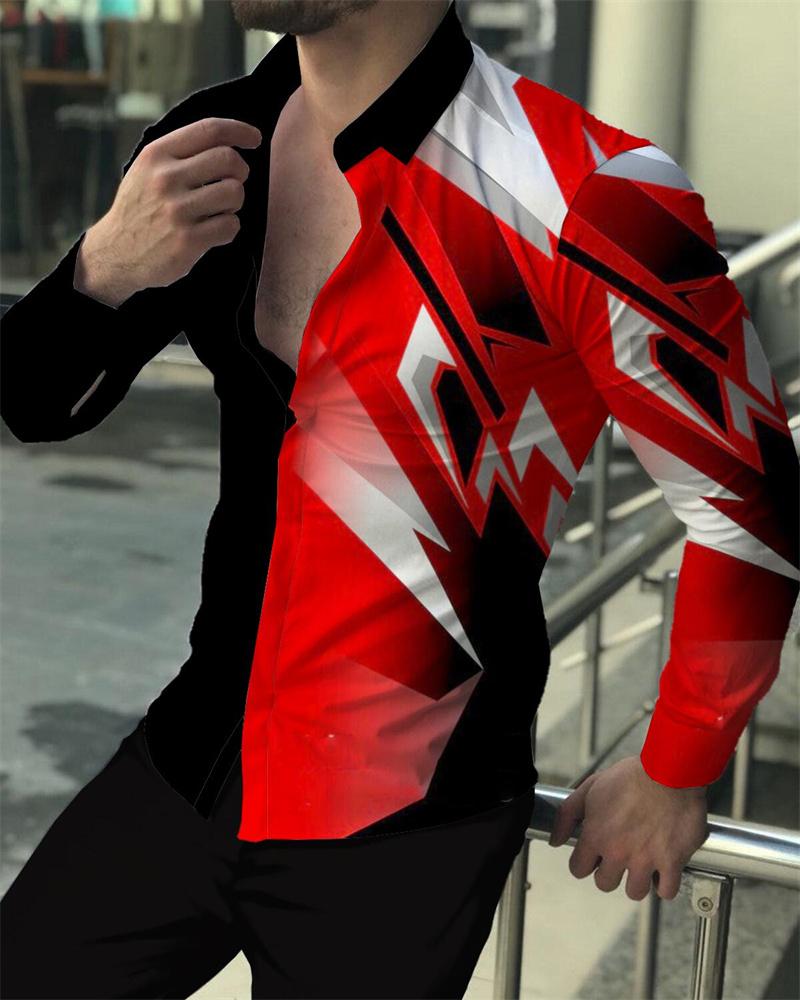 Camicie da Uomo alla Moda Camicie con Bottoni Casual Designer Stampate Manica Lunga Top da Uomo Collo a Revers Top da Uomo