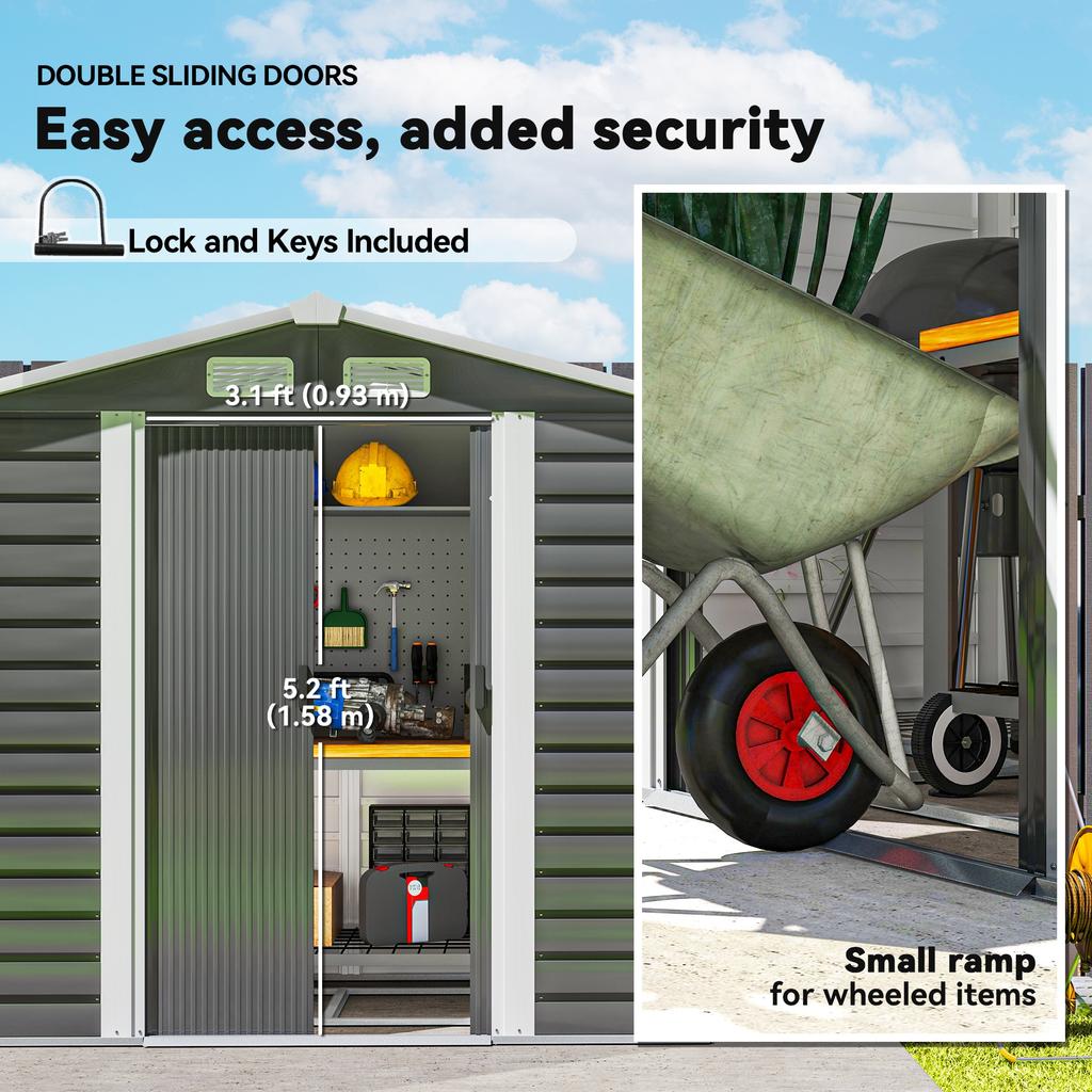 7 X 4ft Garden Shed Easy To Assemble Upgraded Galvanised Steel Frame With Foundation Kit Double Doors With Lock Outdoor Metal Shed With Vents And