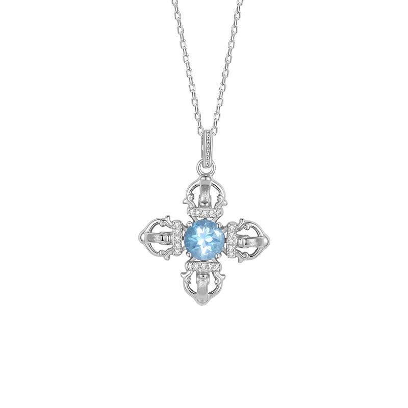 Cross Vajra Pestle S925 Silver Necklace Women s Tide Natural Stone Pendant Clavicle Chain Multi-color optional jewelry 925 silver