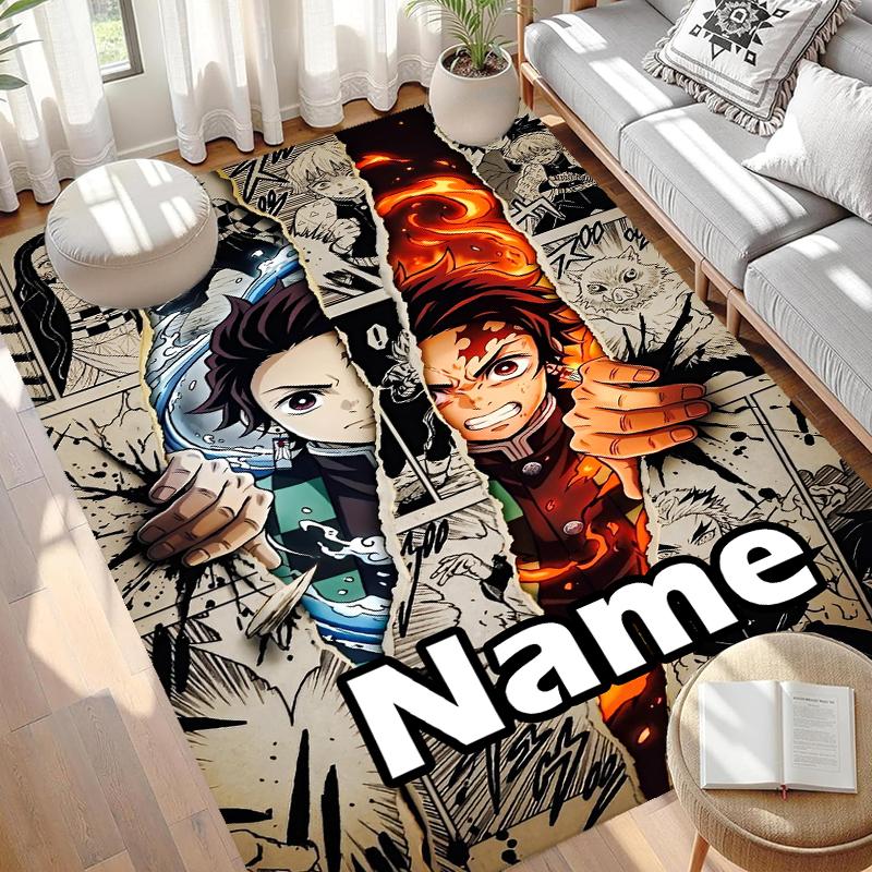 Custom Name Personalized Demon Slayer Print Carpet, Versatile Home Decor Rug, for Playroom, Apartment, Balcony, Entryway, Hallway Gift