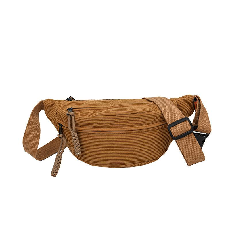 Casual Korean Style Cotton Corduroy Crossbody Bag With Zipper Closure For Daily Use