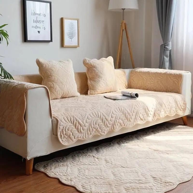 Short Plush Sofa Towel Winter European-style Brief Sofa Cover Solid Color Non-slip Sofa Cover Universal for Living Room