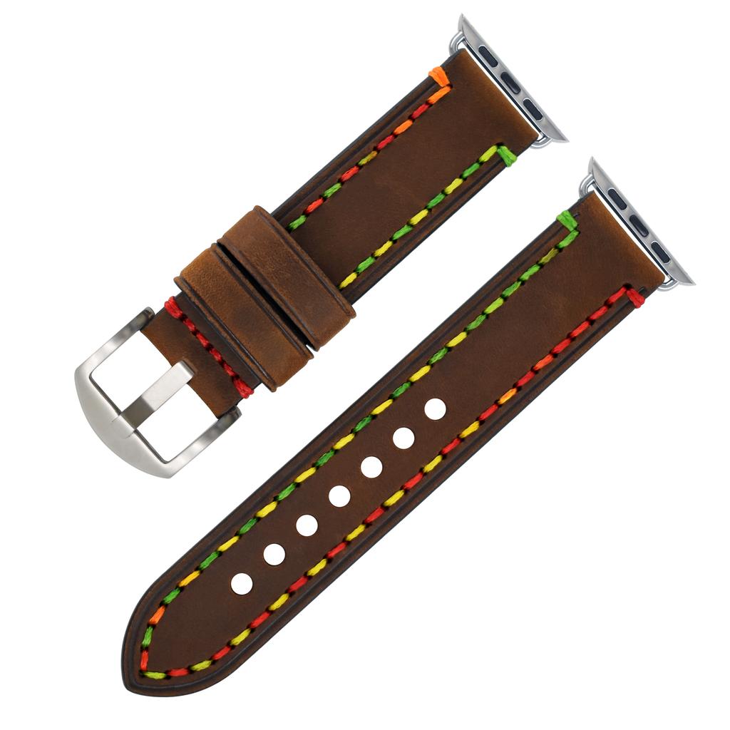 Handmade Genuine Leather Watch Bands for Apple Iwatch Series 8 7 6 5 4 3 2 1 with Colored Thread Fashion Luxury Charm Beautiful